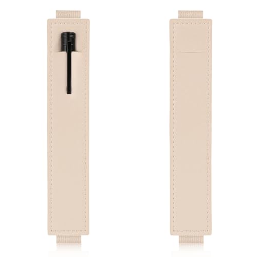 Image of 2 PCS Pen Holder for Notebook, Beige Pen Sleeve Pouch with Elastic Band, PU Leather Pencil Holder Loop for Journal Office Books School