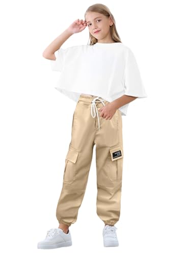 Betusline Family Cargo Pants Elastic Waist Tapered Cargo Joggers with Multi Pockets4