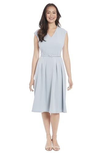 London Times V-Neck Knee Length Fit and Flare Belt | Business Casual Dress for Women