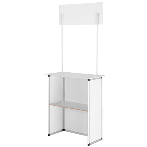 VEVOR Promotion Counter Table, Portable Tradeshow Podium Table, 30.91" x 14.96" x 71.46", Display Exhibition Counter Stand Booth Fair with Wall, Pop Up Podium with Storage Rack/Carrying Bag
