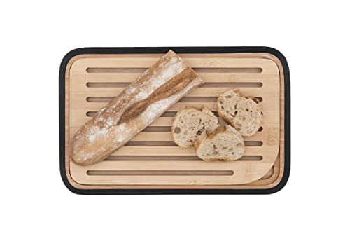 PEBBLY nba101 Tabla de Pan S bambú Negro 18 x 28 x 1, 9 cm