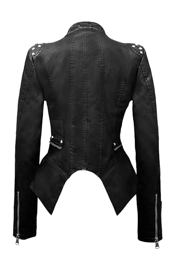 Olivia Miller Women's Fashion Faux Leather Biker Jacket Rivet Lapel Shaping Moto Outerwear2