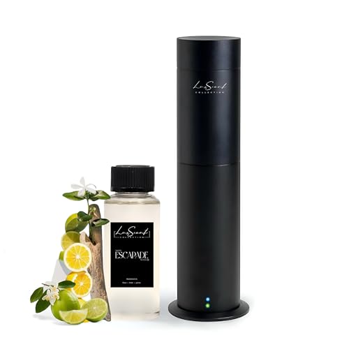 Aroma Scent Diffuser Starter Kit for Up to 1000SQ. FT. Coverage - 120ML Waterless Essential Oil Scent Included - Luxury Aroma Diffuser Ideal for Home, Office & Hotel (Black, Escapade)