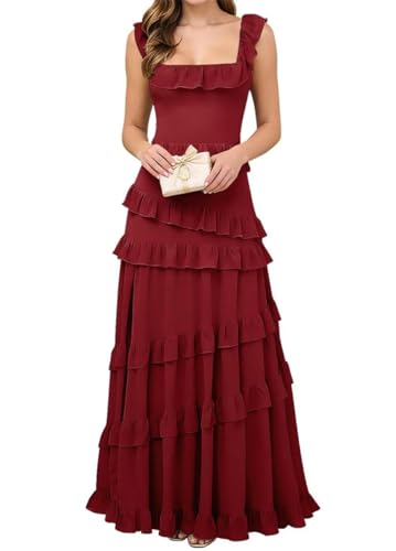 Robe de demoiselle d'honneur en mousseline de soie à volants noire pour femme