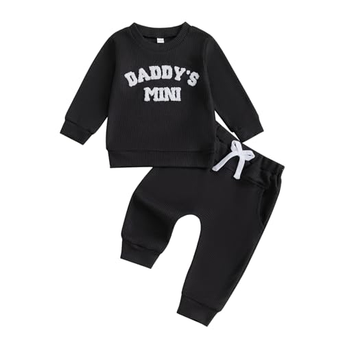 Image of Kupretty Toddler Baby Boy Fall Winter Clothes Embroidery Waffle Knit Sweatshirt Pullover Tops + Casual Pants Outfit Set