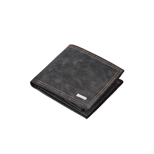 Carteira masculina de couro vintage, fina, vários compartimentos para cartões e carteira de motorista, Preto, Tendência