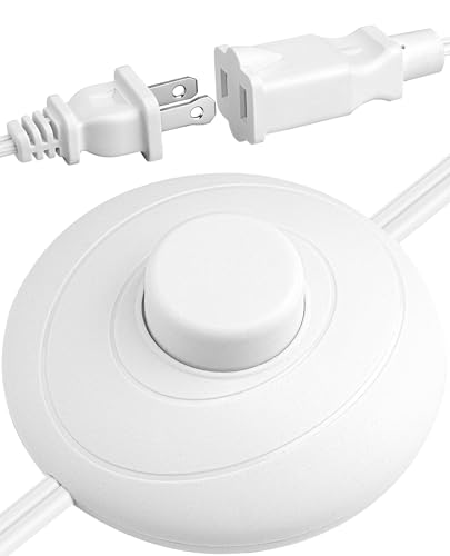 6ft/1.8m On/Off Extension Cord Foot Switch Pedal Switch in Middle of Cord 2-Prong Polarized Plug and Plug in Outlet AWG18 250VAC Step Switch Floor Lamp Christmas Tree Light Push Button White