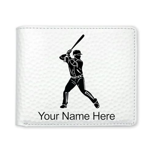LaserGram Faux Leather Bi-Fold Wallet, Baseball Player 2, Personalized Engraving Included (Golf White)