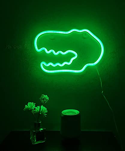 Dinosaur Head Neon Signs Lights Christmas Decor for Kids Wall Art Decor Dino Neon Light for Bedroom Halloween Xmas Valentine's Day Wedding Party Decoration Gifts Operated by USB/AA Battery