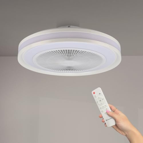 Ventilador de Techo LED con Luz Motor DC 36W RGB+CCT 3000K-6500K, 2800LM Velocidad del Viento ajustable con Control Remoto 50X12HCM Modernos para Dormitorio, Salon, habitaciones