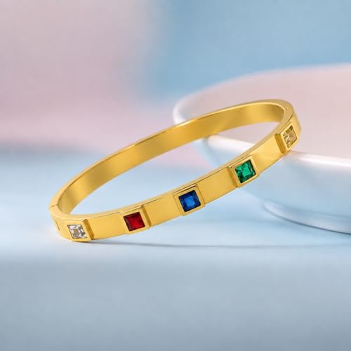 Image of Stylish Gold Plated Bangle for Women | Daily Use Stainless Steel Kada | Anti-Tarnish Waterproof Cuff | Multicolour Crystal Evil Eye | Daily Wear Bracelet For Womens | Premium Gift For Girl