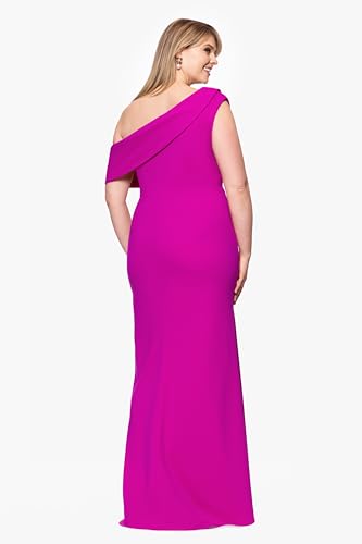 Image of Betsy & Adam Women's One-Shoulder, Floor-Length, Draped Detail, Fitted Silhouette Evening Gown, New Fushia, 16W