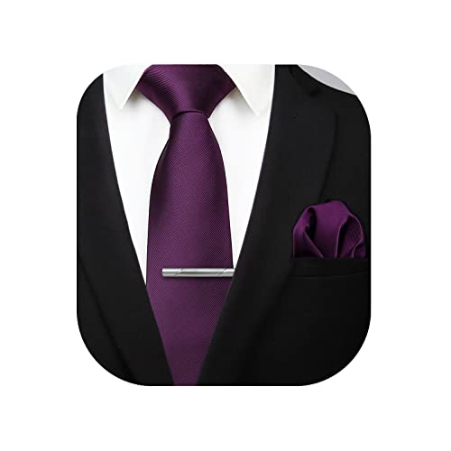 HISDERN Cravate Homme Sergé Mariage Fete et Pinces à Violet cravate & Carre de poche Set Cover