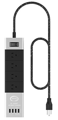 Protector eléctrico Power Strip Surge Protector Artix NRGPower C500, aluminio con salidas protectoras de goma antigolpes, 4 tomas y 4 puertos USB, tecnología iSmart (negro y plata) miniatura 2