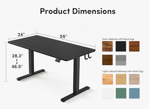 Image of FEZIBO Electric Standing Desk, Height Adjustable Stand up Desk, 55 x 24 Inches Sit Stand Home Office Desk, Computer Desk, Black