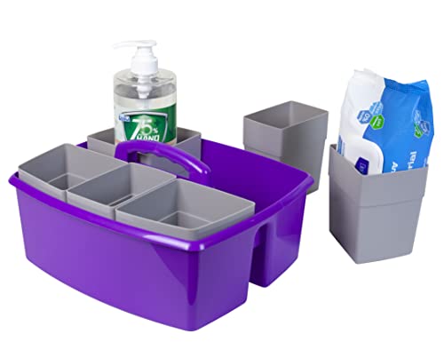 Image of Storex Large Classroom Craft Caddy with Cups, 13 x 11 x 6.575 Inches, Purple, Case of 2 (00986A02C)