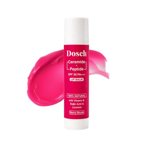 Image of DOSCH Tinted Lip Balm SPF 50 PA+++ - Berry Blush | 2% Peptides, 2% Ceramides & 10% Natural Squalane | With Vitamin E | Brightening Lip Balm for Dark, Pigmented & Chapped Lips | 5 g | 24H Moisturization & Hydration | Kojic Acid & Licorice | For Women