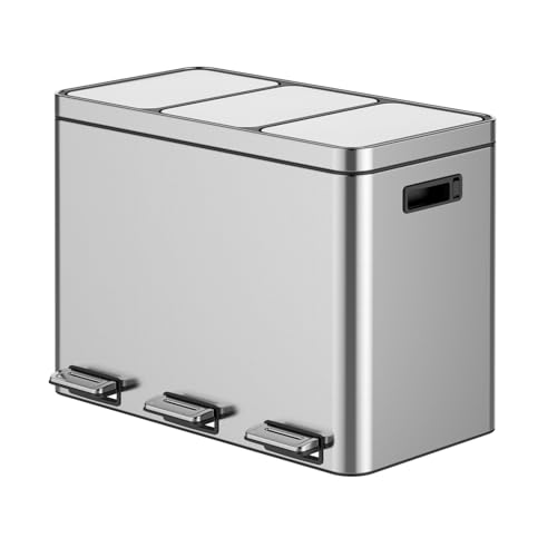 Garvee 3-Compartment Stainless Steel Trash Can, 3 x 4 Gal (3 x 15L) Recycling Bin with Soft-Close Lid & Foot Pedal, Includes Removable Inner Buckets by Garvee - Image 8