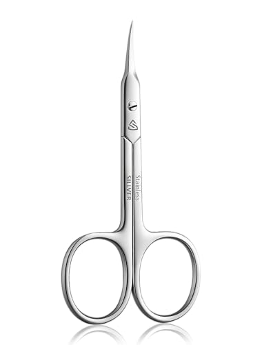SILLVER Cuticle Scissors Curved Blade - Extra Fine Pointed Tip Professional Manicure Grooming Scissors for...