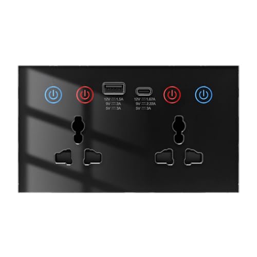 Luobannm Enchufe Inteligente Tuya Wi-Fi con USB Tipo C, Enchufe de Pared Universal 4 en 1, Monitor de Potencia, Interruptor Táctil, Color Negro.