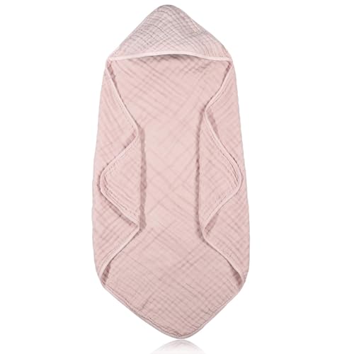 Image of Peryiter Muslin Hooded Baby Towels,32"x 32" Cotton Newborn Bath Towel Muslin Infant Baby Blankets Absorbent Unisex Newborn Registry Gift for Girls Boys(Blush)