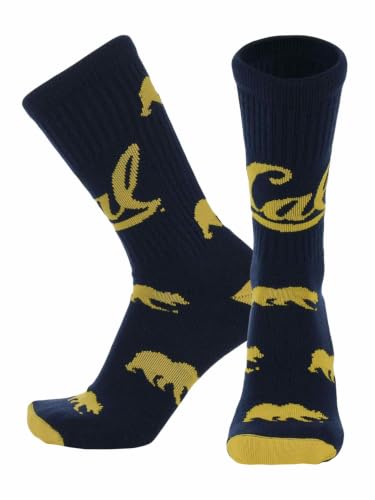 TCK Cal Berkeley Golden Bears Crew Socks - Mens & Womens NCAA Fan Apparel - Mayhem (Navy/Gold Made in USA Large)