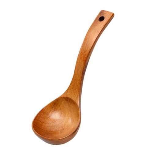 Lurrose 木製ロングハンドルスープスプーン 耐熱 素材 食洗機対応 調理用公勺 家 レストラン用 使いやすい快適グリップ
