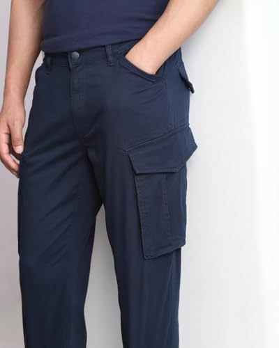 Image of MUFTI Navy Slim Fit Cargo Trousers