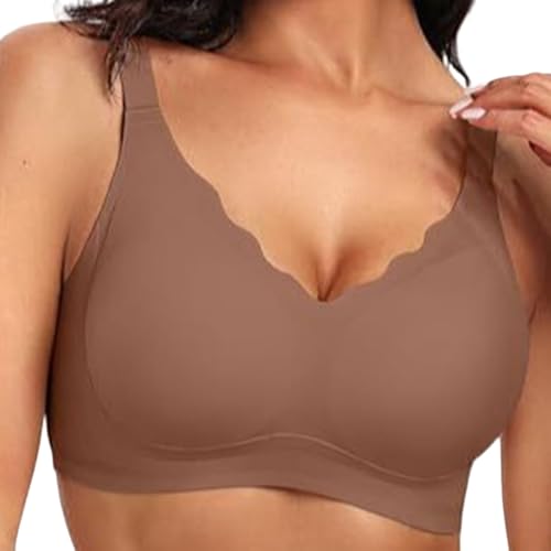 riou Sujetadores Mujer sin Aros sin Costuras Cuello V Push Up Bralette Básicos Sexy Bandolera Ajustable Comodos con Soporte Sostenes Cobertura Completa Tipo Camiseta Mujer Sujetadores