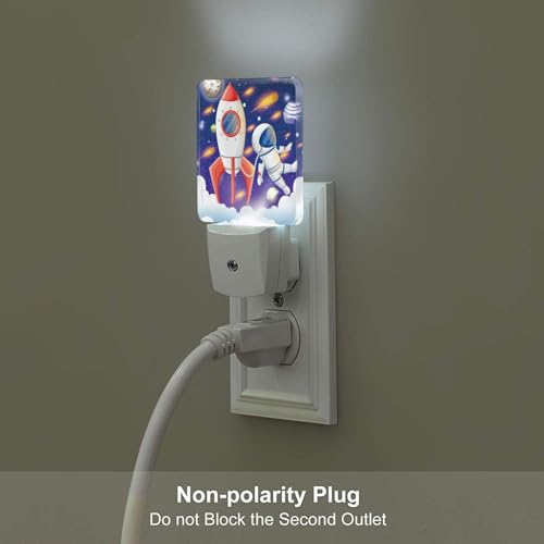 Image of Rocket and Astronaut Night Light,Plug-in Night Lights with Dusk to Dawn Sensor for Stairway,Hallway,Bedroom Sleep Friendly Ideal for Women /Girls /Boys Gift,0.5w
