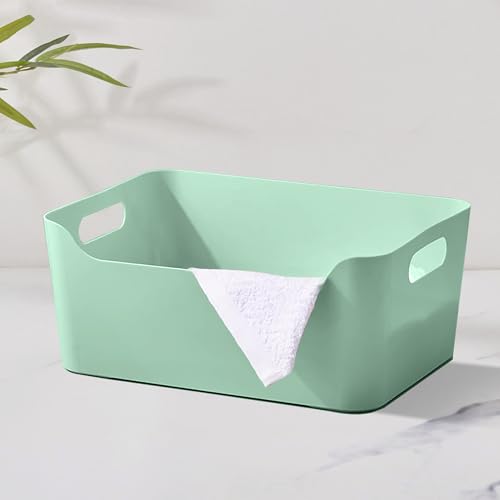Image of KOLORR Jolly Plastic Large Baskets with Handle for Storage Box| Multipurpose Light Weight Plastic Baskets organiser for Clothes Toys Stationary Cosmetics Livingroom Bathroom | Pack of 3 - Mint