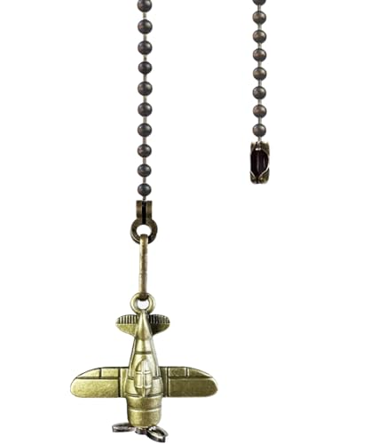 Image of 12 inch Ceiling Fan Pull Chain Retro Airplane Charm Pendant Ceiling Fan Danglers Pulls Chain Extender with Ball Connector, Decorative Pull Chain Pendant Extension (Bronze)