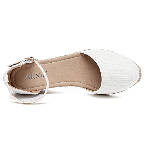 Image of Altxic Women's Closed Toe Canvas Ankle Strap Espadrilles Wedge Sandals
