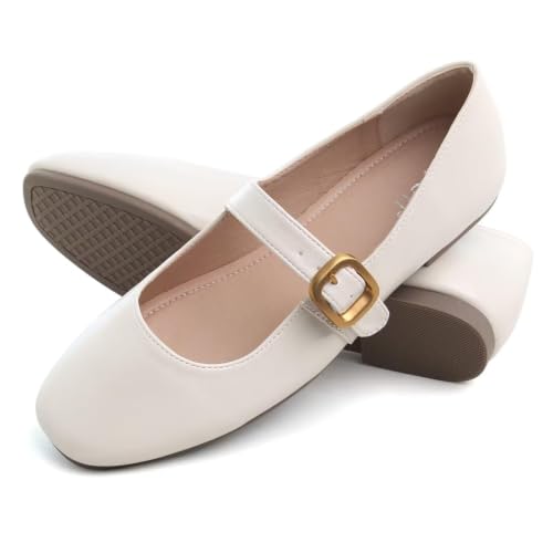 Image of TN TANGNEST Leather Flats for Women Retro Mary Jane Flats