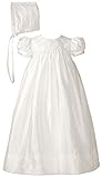 Little Things Mean A Lot Girls 26" Silk Dupioni Christening Baptism Special Occasion Gown with Lattice Bodice 12MO White