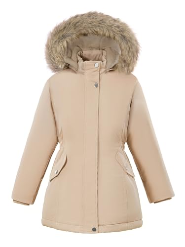 XMWEALTHY Girls' Winter Puffer Coat Kids Warm Windproof Long Parka Hooded Jacket with Fur Trim