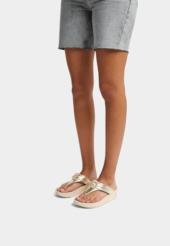 Image of FitFlop womens Lulu Padded-knot Metallic-leather Toe-post Sandals