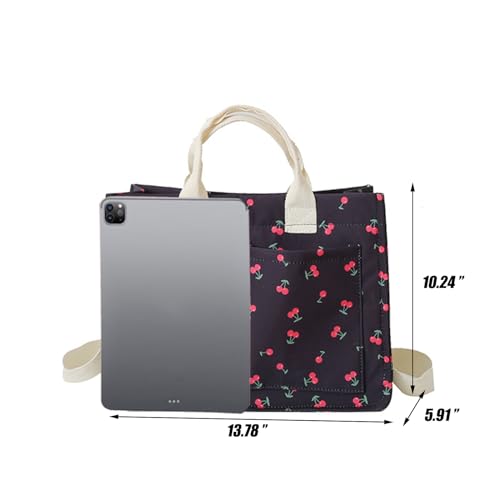 Image of Cherry Tote Bag for Women Canvas Patched Purse Cute Shoulder Bag Multi-Pocket Satchel Handbag for work travel