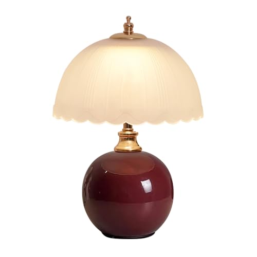 HHRLCH Light Mushroom Lamp Globe Ceramic Table Lamp Nordic Desktop Nightstand Lamp Accent Lamp with Dome Glass Shade Mushroom Desk Lights for Bedroom Living Room Restaurant Dining Room Light Household