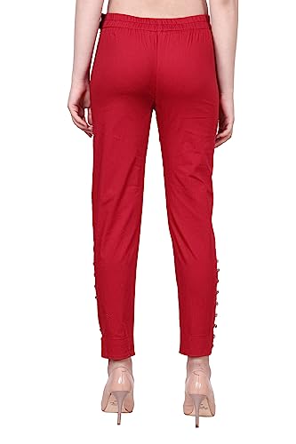Image of POPWINGS Women Casual Mid Rise Stretchable Red Cotton Trouser