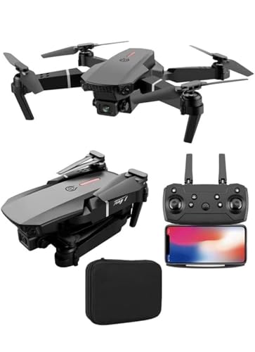 Beginner E88 Dron plegable con cámara dual 3 baterías, WiFi FPV, funda de transporte y piezas de repuesto, color negro