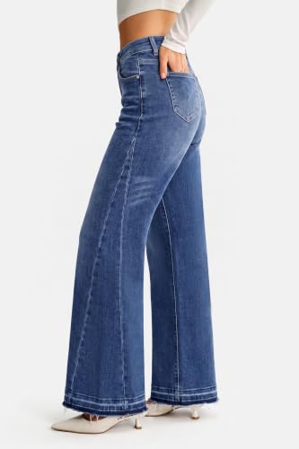 Arach&Cloz Women's Stretchy High Waisted Wide Leg Pants Baggy Jeans Trendy - image 2