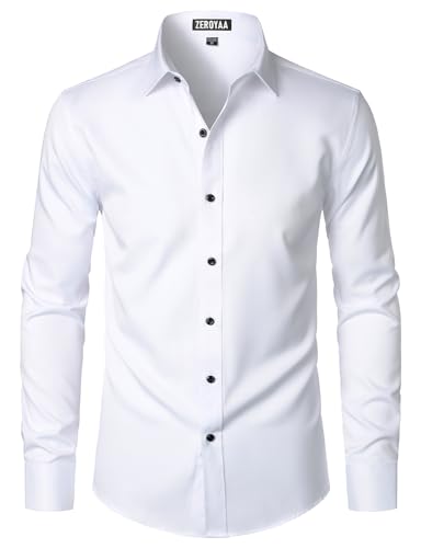 Lista de Camisas Caballero del mes. 47 ZEROYAA - Camisa de vestir de manga larga para hombre, sin arrugas, casual, con botones, Blanco Negro, M