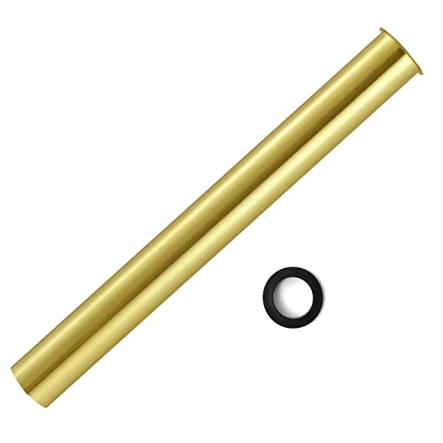 OPERMAXER Flanged Sink Tailpiece 1-1/4 in. OD, 12 inch Brass Extension Tube for Trap, Drain Connections, Siphon Immersion Pipe For Bathroom Under Sink, Brushed Gold