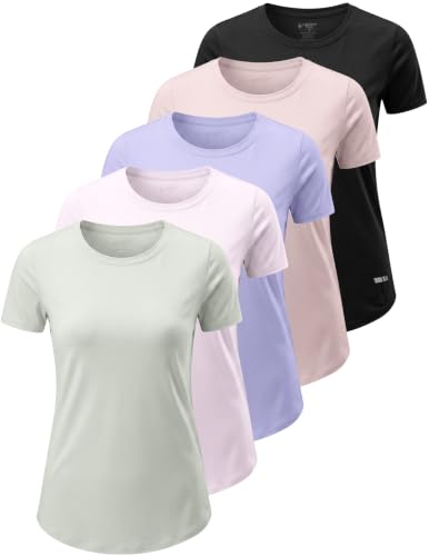 Image of 5 Pack Women's Quick Dry Short Sleeve T Shirts, Athletic Workout Tee Tops for Gym Yoga Running