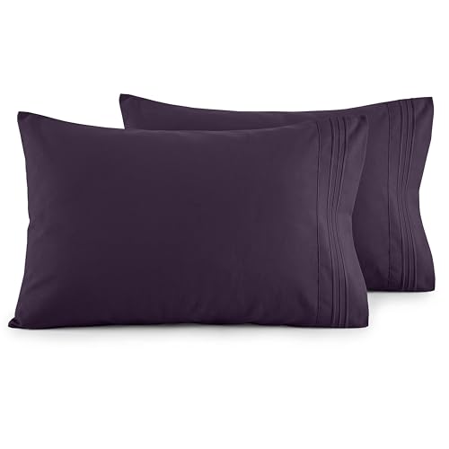 Image of Elegant Comfort Luxury Ultra-Soft 2-Piece Pillowcase Set 1500 Thread Count Egyptian Quality Microfiber Double Brushed-100% Hypoallergenic-Wrinkle Resistant, Standard /Queen Size, Purple
