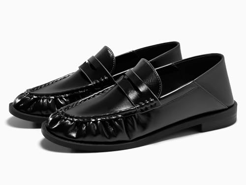 Image of Coutgo Penny Loafers for Women Comfortable Slip on Shoes Collapsible Heel Closed Toe Dressy Casual Work Flats