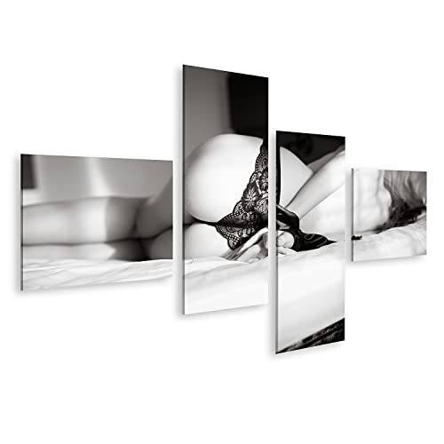 islandburner Tableau sur toile Femme Sexy Lit Jeune Femme Lingerie Dentelle Noire Allongée Dans Ses Mains Ba No Cadre Affiche Poster Murale Tableaux