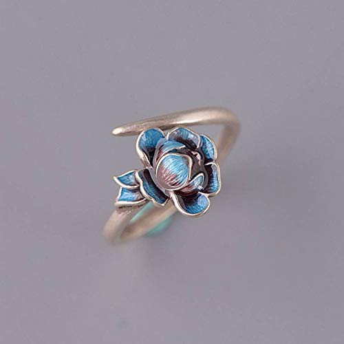 Bague ajustable argent S925 anti-allergie style rétro fleur