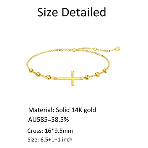 Solid 14K Gold Cross Bracelet for Women, Real Yellow Gold Adjustable Cross Bracelets Religious Jewelry Gift for Her4